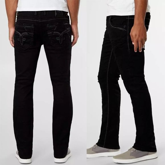 Rock Revival Other - *Flawed* Rock Revival Hebe Slim Straight Distresseed Jeans Black Men's 34 H12949